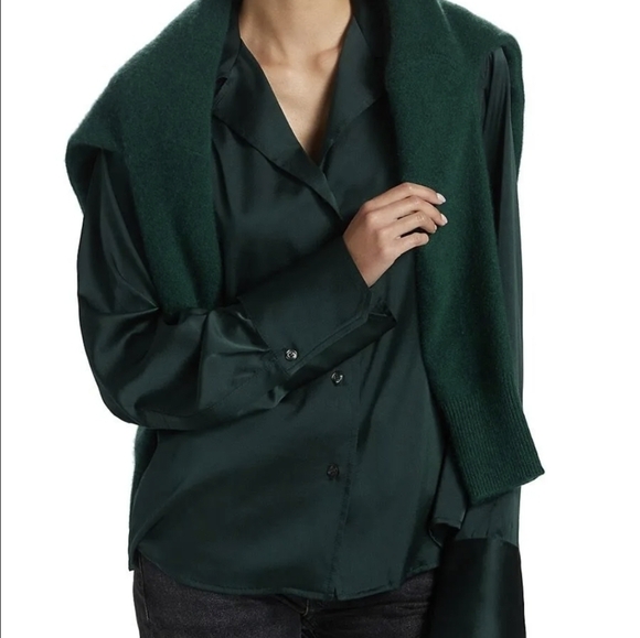 NWT A.L.C. Kass Strech 92% Silk Green Blouse Size 2 - Picture 8 of 16